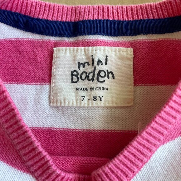Mini Boden Girl's 100% Cotton Pink & White Striped Pear Fruit Sweater - Size 7-8 - Picture 4 of 7